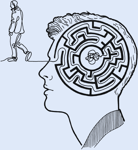 Labyrinth inside a head sketch